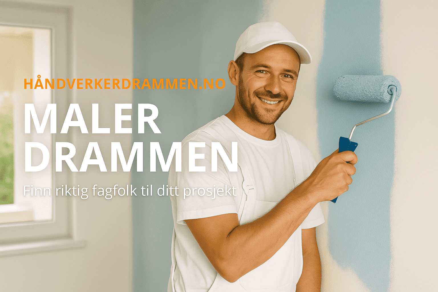Maler i Drammen som maler en vegg i et moderne hjem med rullesett